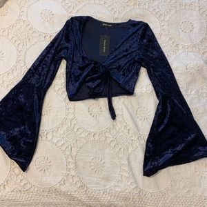 NWT Tie Front Crop Top Blue Velvet